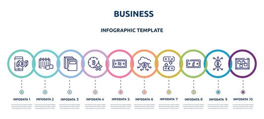 Fototapeta na wymiar business concept infographic design template. included puncher, empathy, distributed, business plan, comments, drawers, locker, mailman, visitor icons and 10 option or steps.
