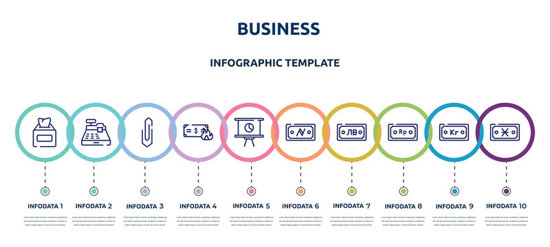 business concept infographic design template. included aorithm, cancelation, rich, outcome, invest, workplace, security payment, summit, creative mind icons and 10 option or steps.