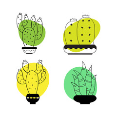 Doodle Cactus in Pots Clipart Digital, Cacti Clipart Succulent Doodle set, , Vector