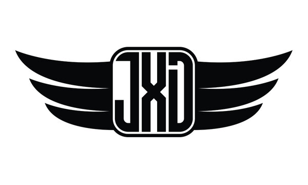 JXD three Letter Wings Flying Initial wing symbol minimalist creative concept flag icon professional logo design Vector template