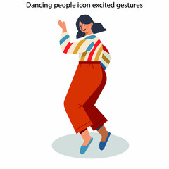 Dancing people icon excited gestures sketch cartoon characters