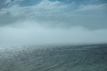 The Peninsula of Howth Head on a foggy day, the cliffs warped by fog, Dublin, Seashore of  cliffs, bays and rocks landscape, dangerouse cliffs, spectacular views in Ireland , Ireland