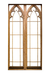 carved wooden window frame in antique style, isolate on white background