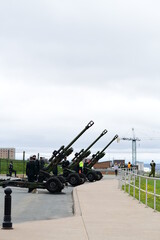 Cannons firing in a city