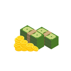 Vector dollar bank note and coin, icon illustrations and vector