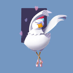 3D illustration. Funny ballerina. Chicken with pointe shoes.