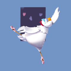 3D illustration. Funny ballerina. Chicken with pointe shoes.