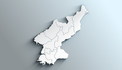 Modern White Map of North Korea with Provinces With Shadow