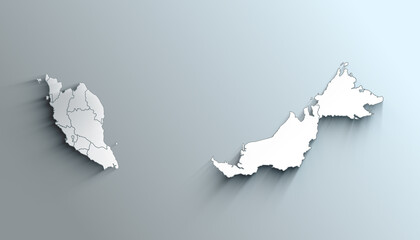 Obraz premium Modern White Map of Malaysia with States With Shadow