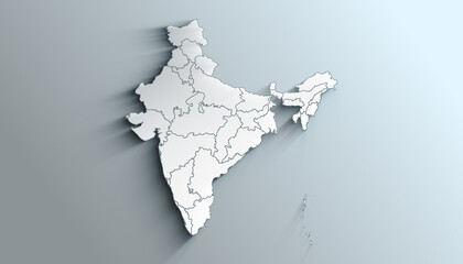 Modern White Map of India with States With Shadow