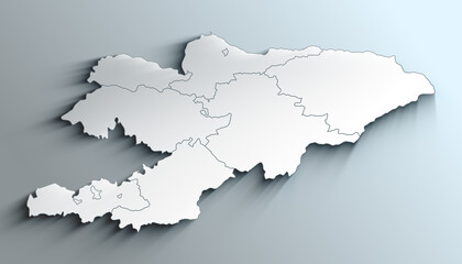 Modern White Map of Kyrgyzstan with Regions With Shadow