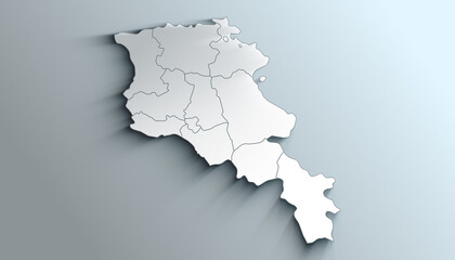 Modern White Map of Armenia with Provinces With Shadow