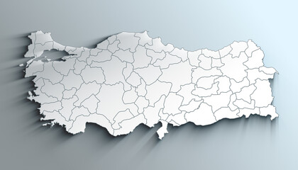 Modern White Map of  Turkey with Provinces With Shadow
