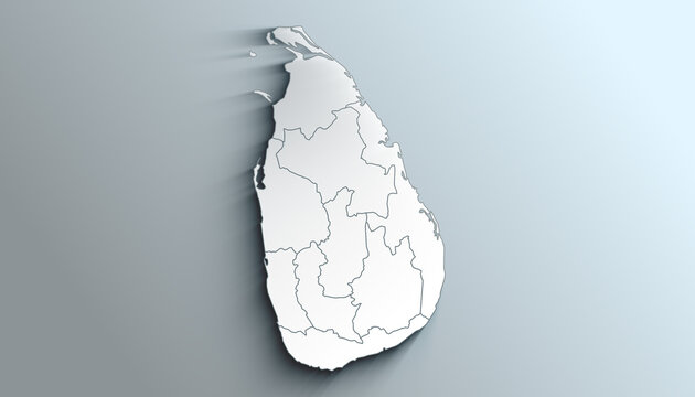 Modern White Map of Sri Lanka with Provinces With Shadow