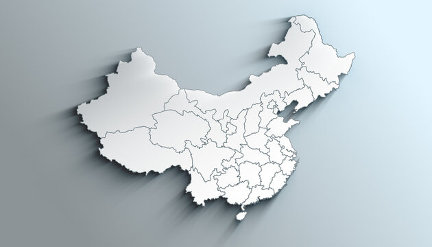 Modern White Map of China with Provinces With Shadow