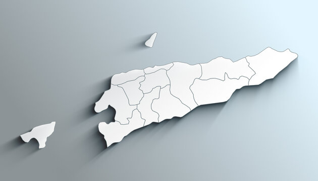 Modern White Map of East Timor with Municipalities With Shadow