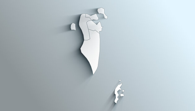 Modern White Map of Bahrain with Governorates With Shadow