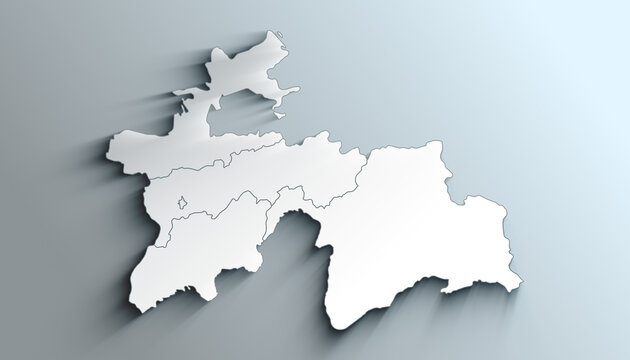 Modern White Map of Tajikistan with Regions With Shadow