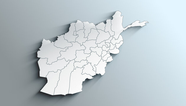 Modern White Map of Afghanistan with Provinces With Shadow