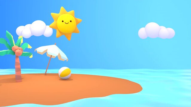Looped cartoon tropical island and cute smiling sun animation.