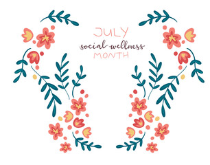 July Social Wellness Month hand lettering concept illustration design