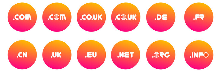 Top level internet domain icons. Vector illustration.