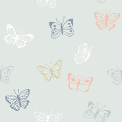Seamless pattern with hand drawn butterflies