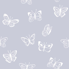 Seamless pattern with hand drawn butterflies