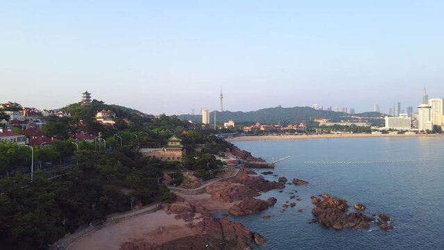 Aerial photography of Qingdao coastline scenery panorama