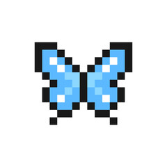 Butterfly vector icon in pixel art design isolated on white background