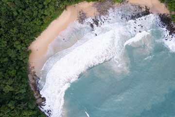Amazing top view beach Aerial view of Tropical beach sea in the beautiful Phuket island Located at Laemsing beach Phuket Thailand