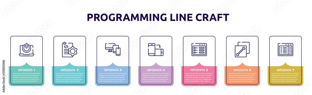 Poster programming line craft concept infographic design template. included on button, document tings, moni