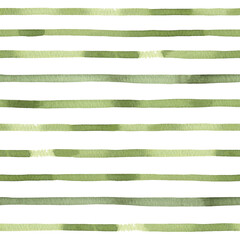Basic seamless pattern with green watercolor lines on a white background. Simple, watercolor pattern for printing fabrics, textiles, paper, etc.
