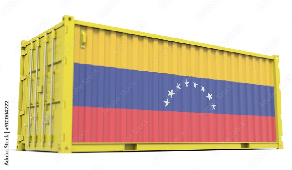 Poster shipping container with flag of venezuela on the side, 3d rendering