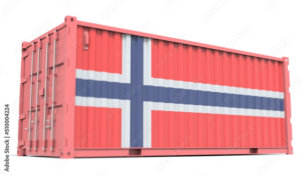 Poster shipping container with flag of norway on the side, 3d rendering