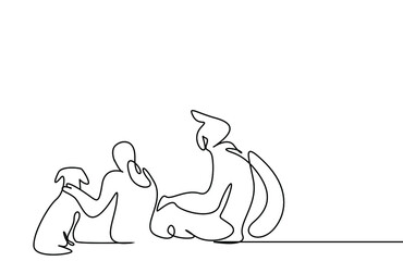 back view concept of a family and married couple and their dog sitting together in nature