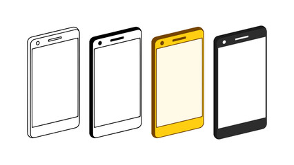 Mobile phone or Smartphone icon set in different styles. Device or gadget vector illustration isolated on white background.