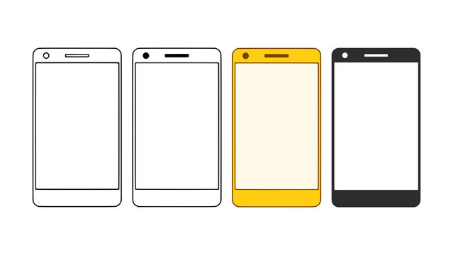 Mobile phone or Smartphone icon set in different styles. Device or gadget vector illustration isolated on white background.