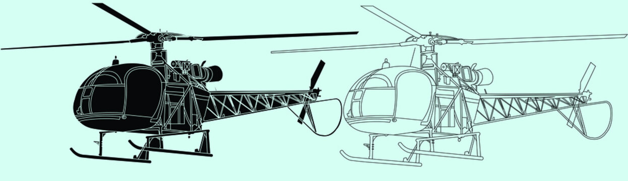 Aerospatiale AS 313B Alouette II,Adult military helicopter coloring page for book. Copter and Aircraft