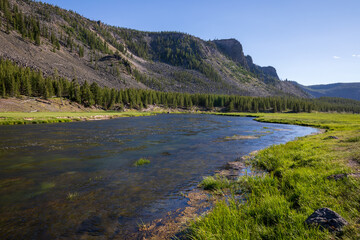 Fototapeta na wymiar River and mountains at Yellowstone National Park. Wyoming landscape.