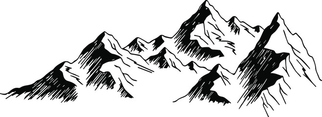 Mountain landscape line art. Minimal outline vector background with mountain ranges - obrazy, fototapety, plakaty