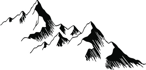 Mountain landscape line art. Minimal outline vector background with mountain ranges