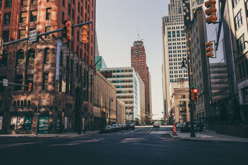 Street view from the downtown of Detroit MI, USA - obrazy, fototapety, plakaty