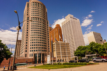 Street view from the downtown of Detroit MI, USA