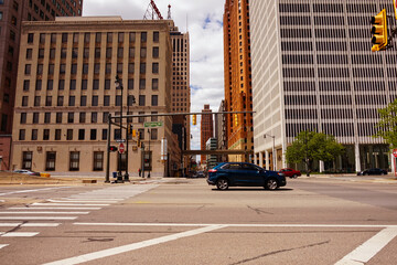 Street view from the downtown of Detroit MI, USA