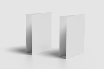Realistic blank bifold brochure illustration for mockup. 3D Render.