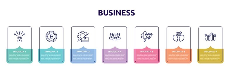 business concept infographic design template. included hierarchy structure, banker, planing, time management, facilities, accountant, contact book icons and 7 option or steps.