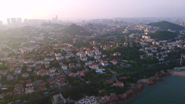 Aerial photography of Qingdao coastline scenery panorama