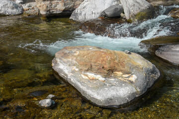 Beautiful peaceful view of water in mountain river, Kalimpong