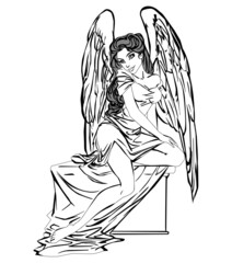 Sexy Angel haven sketch black and white